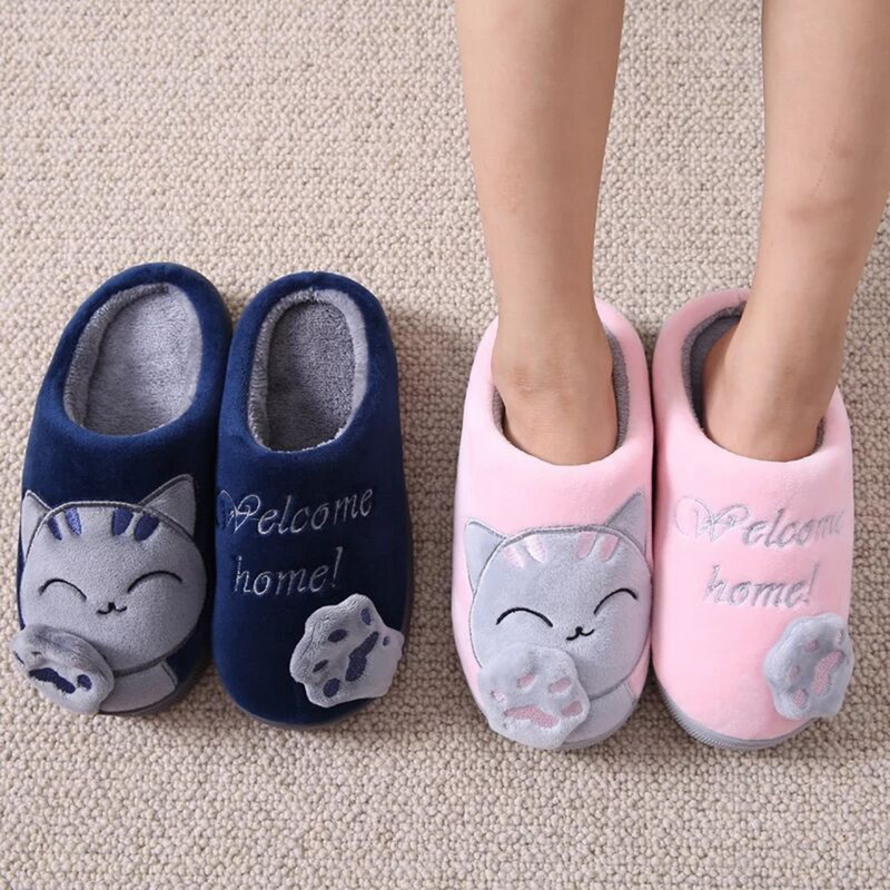 

Adisputent Women Indoor Winter Slippers Unisex House Slippers Lucky Cat Soft Slip On Fluffy Fur Warm Shoes Buty Damskie, Balck