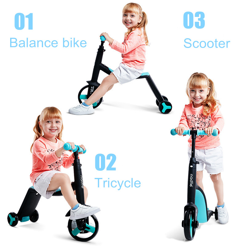 3 en 1 Kind Kick Boverther Kickboard + Tricycle + Balance Balance Vélo Enfant sur Toy Boy Girl Scooter Réglable Toddler Anniversaire cadeau d'anniversaire