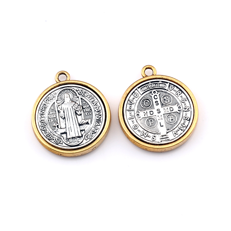 15Pcs Two Tone St Benedict Cross Medal Charm Pendants For Jewelry Making Bracelet Necklace DIY Accessories 32.3x27.9mm A-557
