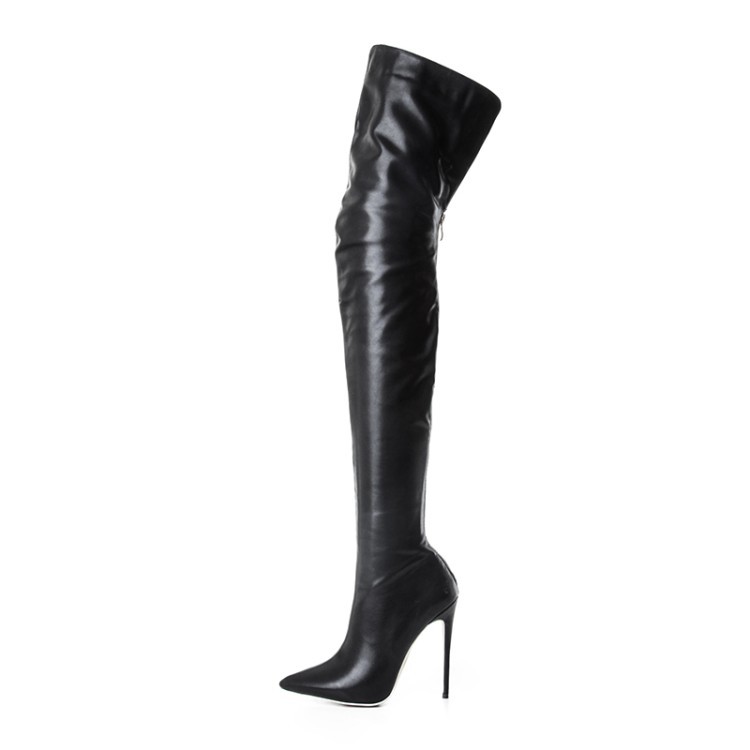 

2020 PU Fashion Boots Pointed Toe Back Zip Stiletto Heel Skinny Boots Women's Boots Over the Knee Solid Color Luxury Style Size 34-45, Black