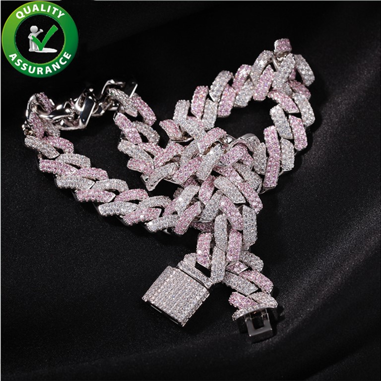 

Hip Hop Bling Chains Jewelry Men 13mm Iced Out Diamond Cuban Link Tennis Chain Luxury Designer Mens Necklace Rapper Fashion Hiphop Miami Pink Accessories