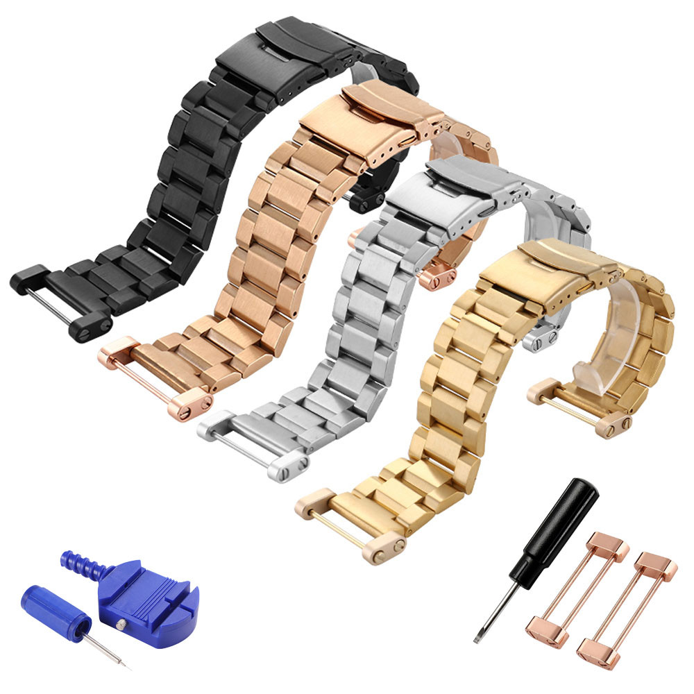 

T-AMQ 24mm For Core Watch Strap Band Stainless Steel Watchband+PVD Adapters+Screws Black Silver Rose Gold Bracelet-49