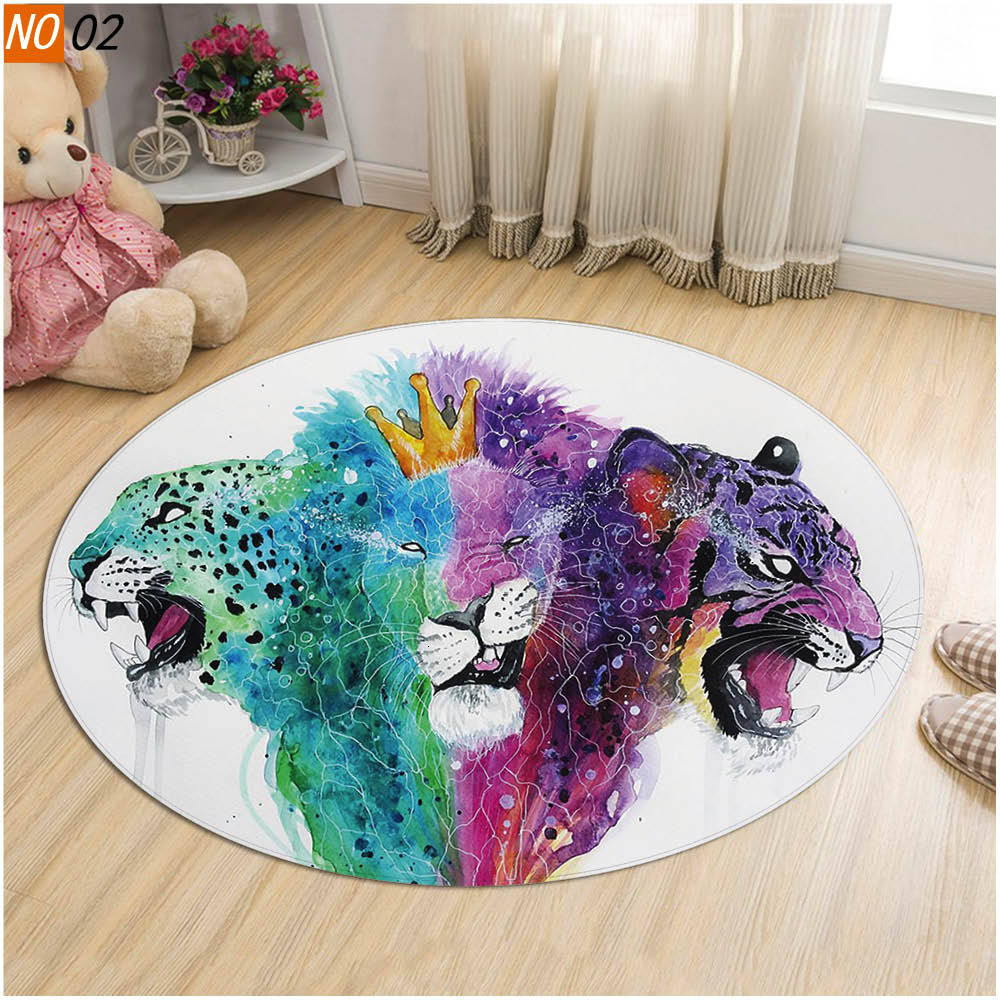

Animal World Watercolor Print Floor Mat Leopard Carpet Land Pad Kitchen Room Doormat Non-slip Chair Cushion Round Rug, 01