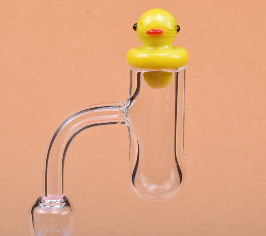 

New Round Bottom Quartz banger Flat Top Quartz nail with Yellow Duck Glass Carb Cap for water pipes dab oil rigs glass bong