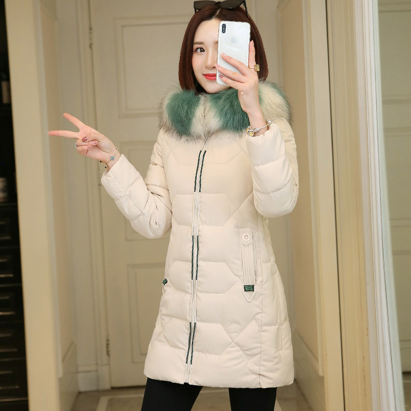 

Wholesale winter new women' large fur collar long thick cotton coat, Green
