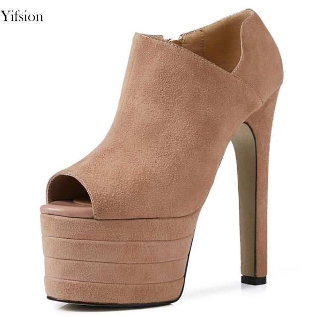 Rontic Women Platform Pumps Kid Suede Sexy Square High Heels Pumps Fashion Peep Toe Black Nude Women Party Shoes US Size 3-9.5