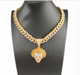 

NECKLACE Clown iced out chains pendant for Men hip hop bling chains jewelry men's diamond tennis bracelet with 2 colors