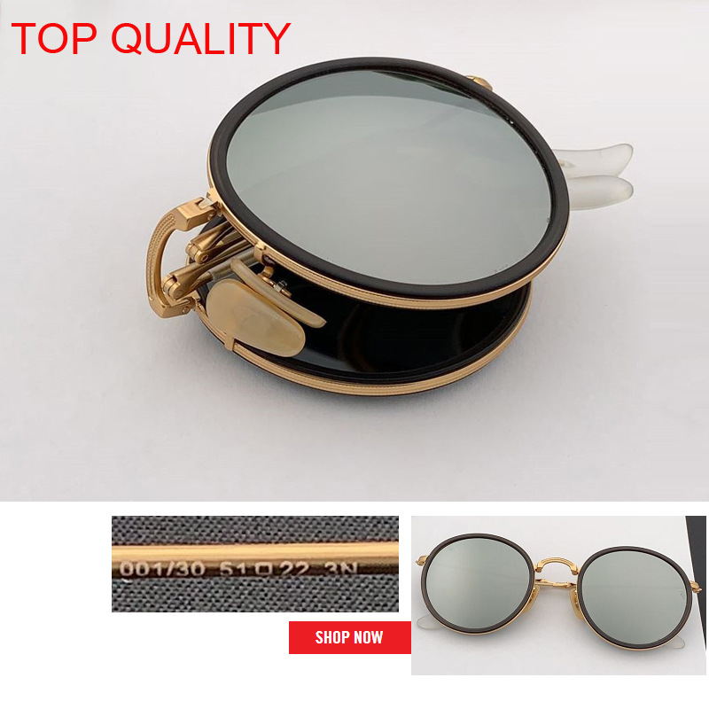 

2019 wholesale top quality New Fashion Vintage Round Folding flash Sunglasses Metal Frame Women Retro pink rd3517 circle gafas Sun Glasses
