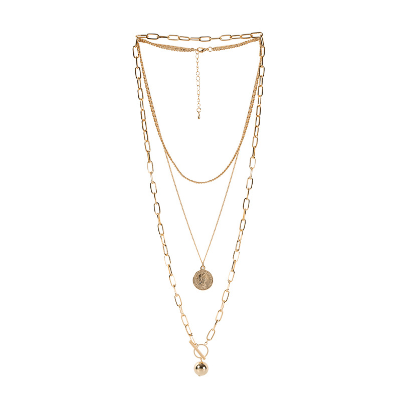 

Chains Metal Ball Coins Stick Pendants Necklaces For Women Gold Color 2021 Fashion Jewelry Layered Necklace Female Accessories Gift