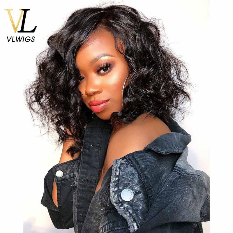 

VLwigs 13x6 Lace Front Wig Side Part Curly Lace Frontal Human Hair Wigs For Women Short Bob Peruvian Remy Hair Pre-Plucked VL42, Black;brown