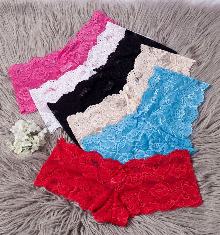 

Women' Sexy Lace Briefs Bow-knot Low-rise See Through Solid Underwear Panties Boyshorts Knickers Shorts, Black