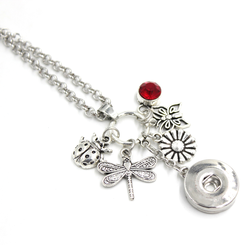 

New Arrival Wholesale Women Necklace Spring Insect flower dragonfly butterfly ladybug Charms Pendant Necklace 18mm Snap button necklace