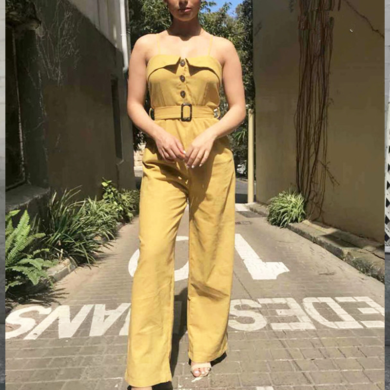 

Summer casual white jumpsuits 2019 high waist rompers womens Workwear straight trousers women fashion jumpsuit Bodysuit women, Gold