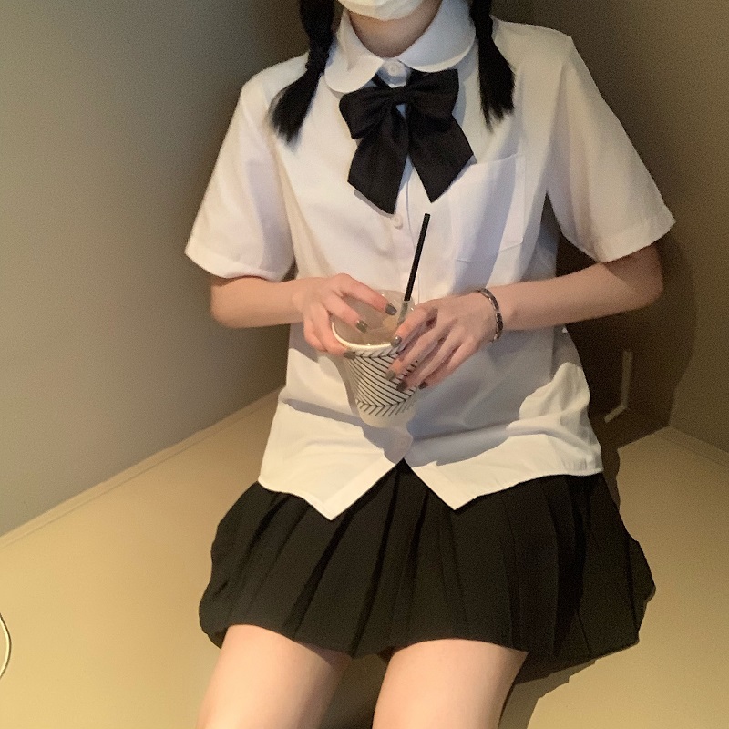 

JK Uniform Japanese College Style Outfit Sweet Bow Tie Collar Short Sleeve White Shirt Mini Party Pleated Ball High Waist Suit