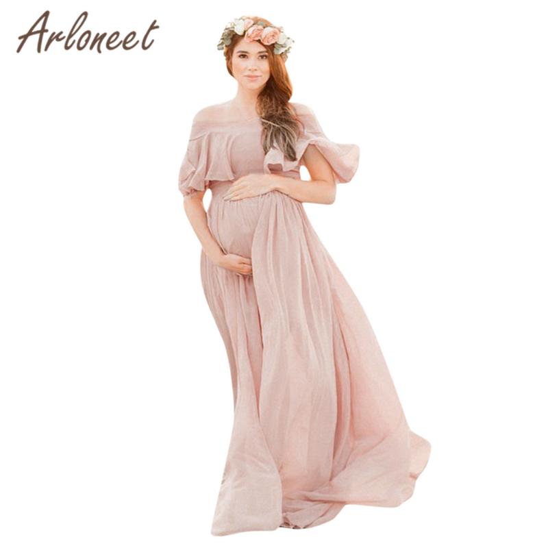 

ARLONEET Clothes Women Maternity Dresses Off Shoulder Pregnants Photography Props Short Sleeve Long Dress Summer Pregnancy Dress, Pink