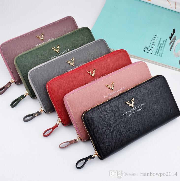 

Factory wholesale brand handbag leather wallet Korean large capacity women fashion embossed leathers long wallets card hand color candy purse, Red(printing box )