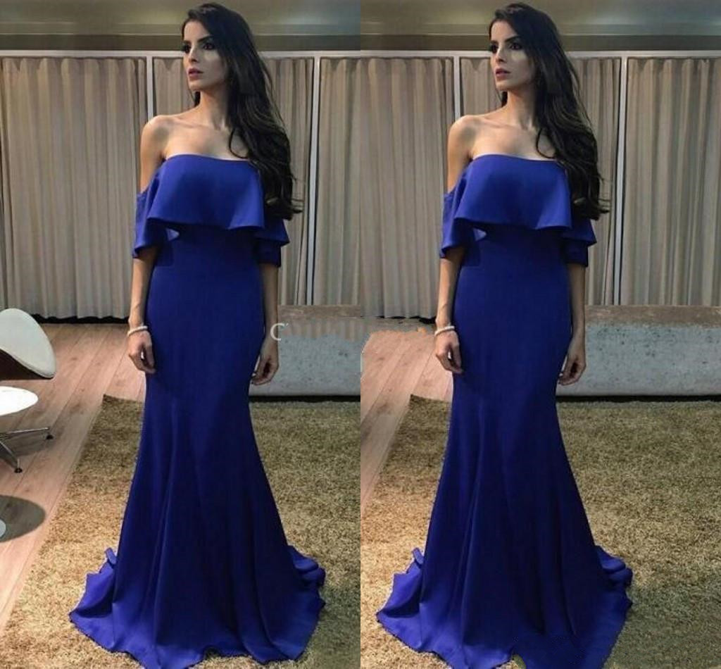 

2019 Evening Dresses Newest Royal Blue Prom Dresses Mermaid Sweep Train Long Satin Formal Arabic Evening Party Special Occasion Gowns 169, Red