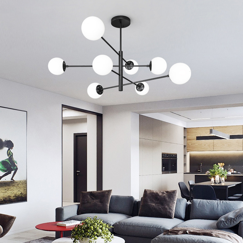 

Nordic white glass chandelier lamp black Magic Bean led suspension luminaire living dining room bedroom Chandelier Light Fixture