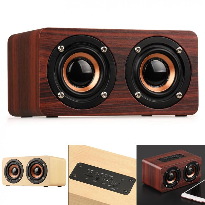 

W5 10W 52MM Retro Double Horn Wooden 4.2 Bluetooth Speaker with AUX Audio Playback and Micro-USB Interface for Mobile Phone / PC