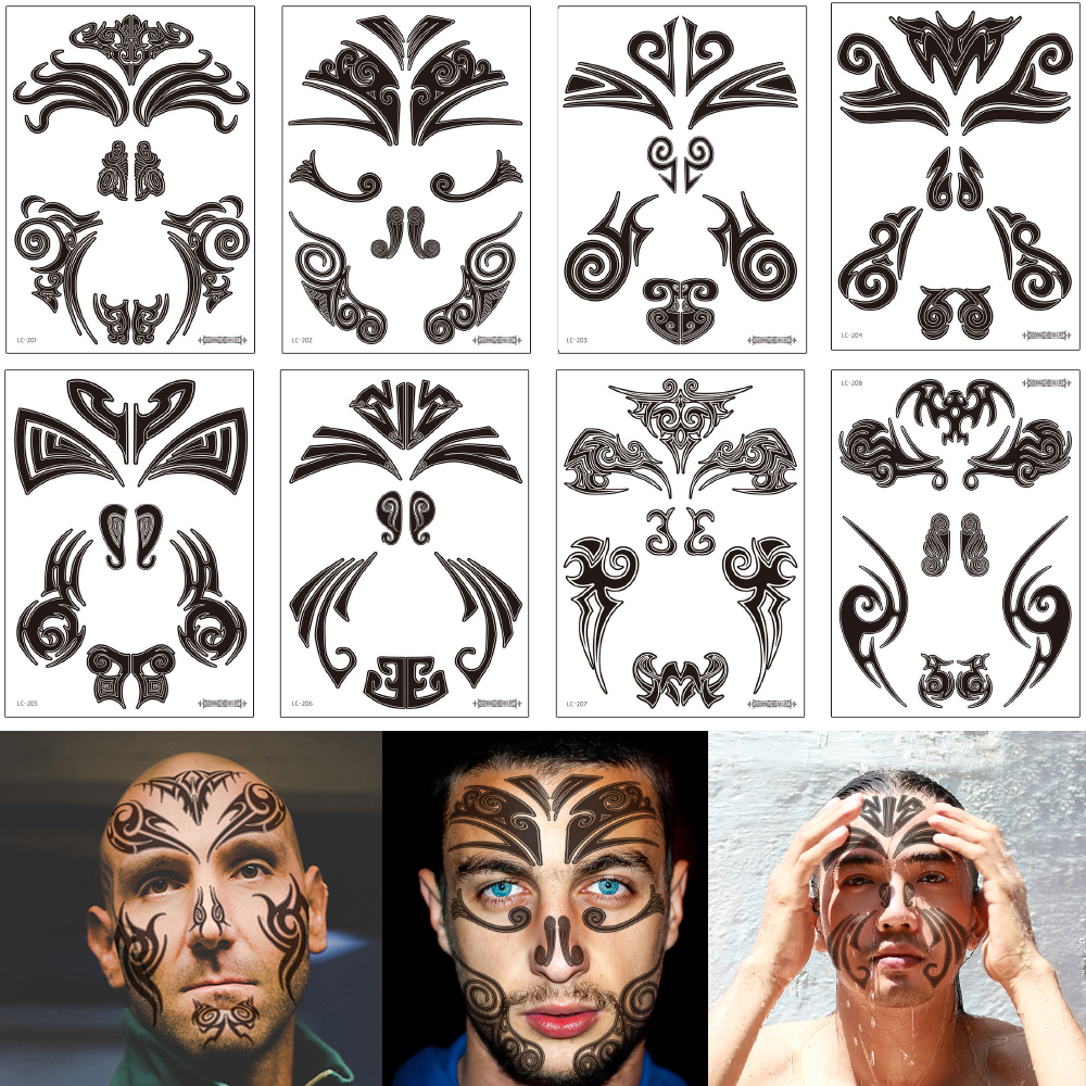 

Maori Face Tattoo Sticker Black Drawing Design Traditional Waterproof Temporary Body Transfer Tattoo Musical Dance Celebrate Party Art Decal