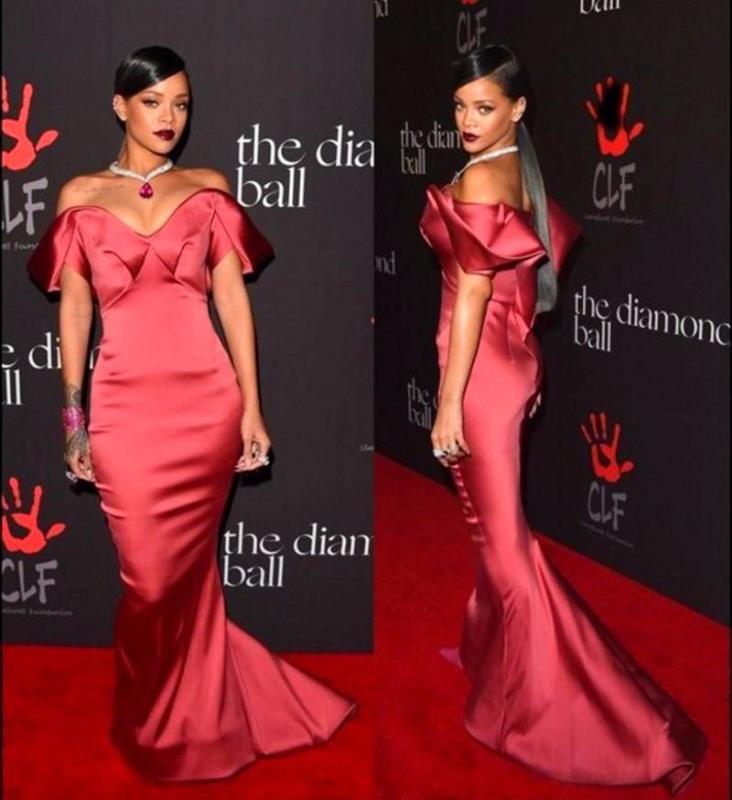 

Backless Formal Celebrity Dresses Mermaid Off The Shoulder Long Evening Dresses Famous Red Carpet, Beige