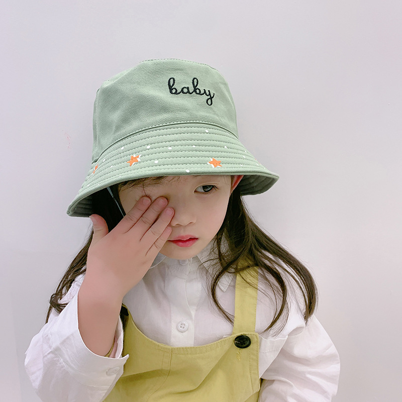 

Oloey Children's Cute Sweety Sun Hat Cotton Baby Alphabet Star Print Dome Bucket Hats Summer Sun Embroidery Fisherman hat Girls, Green