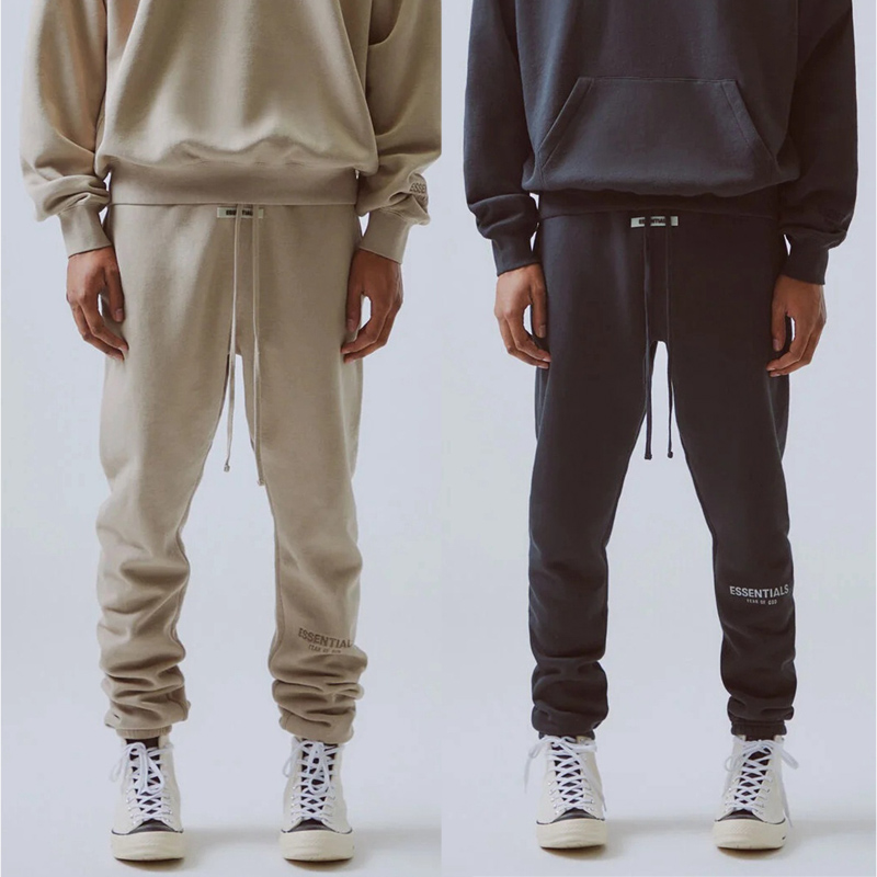 

Fear Of God Essentials Casual Pants Letter Embroidery FOG High Street Fitness 3M Reflective Vintage Fashion Sweatpants Sport plus velvet trousers, White black border