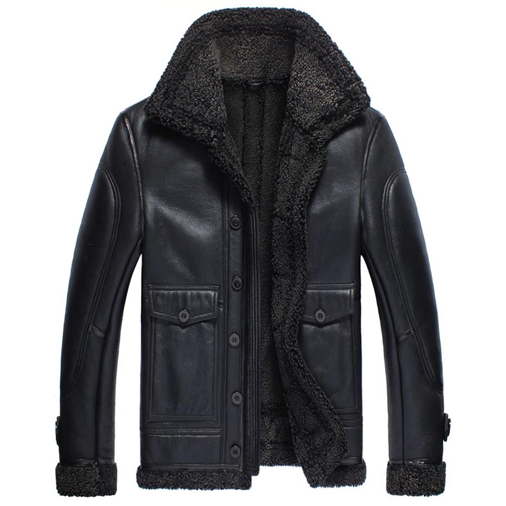 

Men's B3 Flight Shearling Jacket Men's Winter Warm Jacket Short Coat, Black
