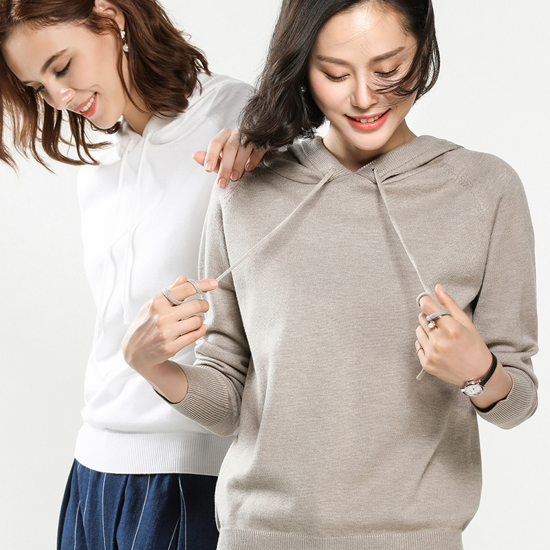 

Hooded sweater women' sweater spring and autumn new large size wool bottoming shirt, Black