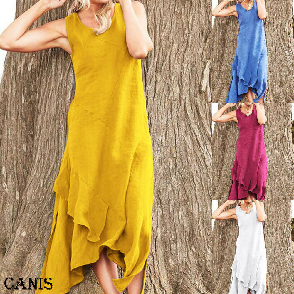 

Autumn Women Fashioen Maxi Irrgular Boho Dress Summer Solid Color V-Neck Hem Dresses Holiday Bohemia Long Women Dress, Beige