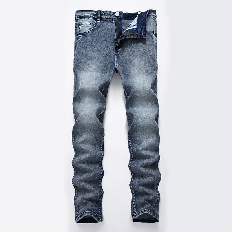 

New Men Casual jeans denim Fashion Slim jeans Bleached Pencil pants Elastic Mid Waist high quality, T-7006 light blue