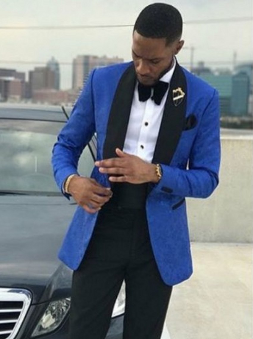 

Royal Blue Embossing Groom Tuxedos Black Lapel Men Party Groomsmen Suits Mens Business Jacket Blazer Custom Made(jacket+Pants+Tie+girdle) 16, Ivory