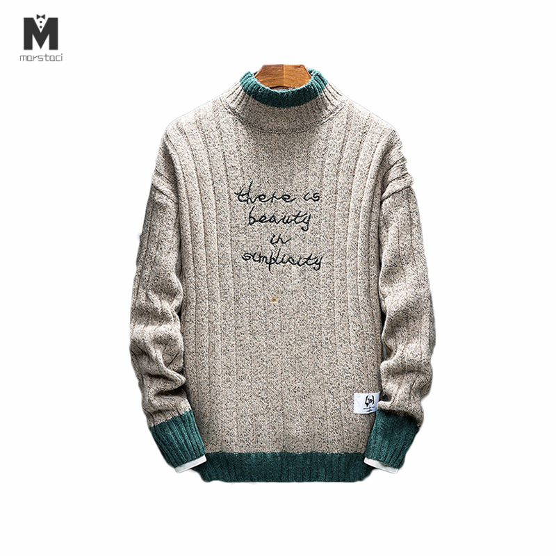 

Winter Warm Turtleneck Sweater Men Vintage Tricot Pull Homme Casual Pullovers Male Outwear Slim Knitted Sweater, Beige