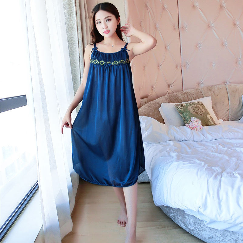 

Women's Sleepwear Perspective Sexy Female Plus Size Satin Ice Silk Night Dress Ladies Nightwear Nightgown #33, Pink