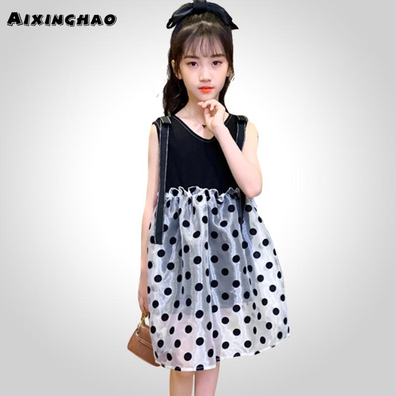 

Summer Dress For Girls Dot Pattern Girls Party Dress Kids Patchwork Children Party Ruffles Childrens Clothing, As picture