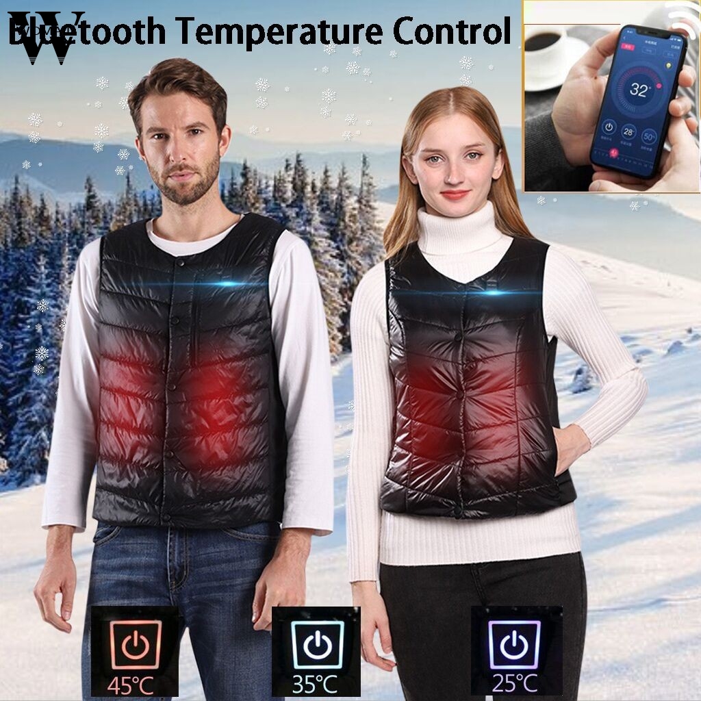 

Womail 2019 Fashion Warm Vest Men Women Sleeveless Coat Smart Phone Bluetooth Connection Temperature Control Heating Vest Blouse, Black