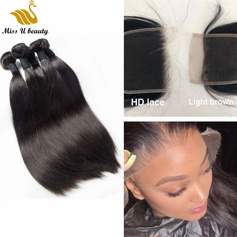 

Straight Hair Bundles with HD Lace Clsoure Real Swiss Lace Thin Soft Elastic Invisible Lace Closure