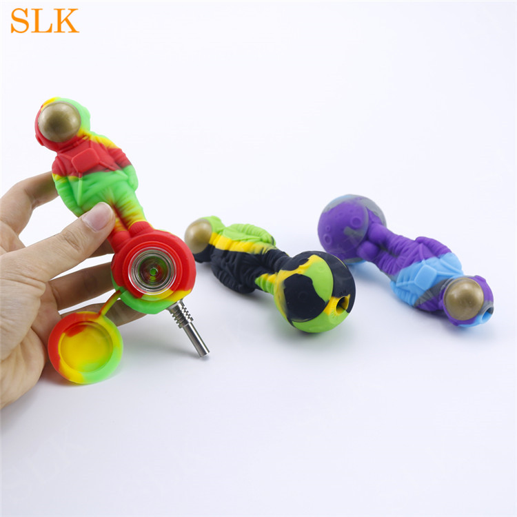 

glass oil burner pipe multifunction silicone pipe with 10mm Titanium nail moon astronaut smoking pipe smoking accessories dab rig bong