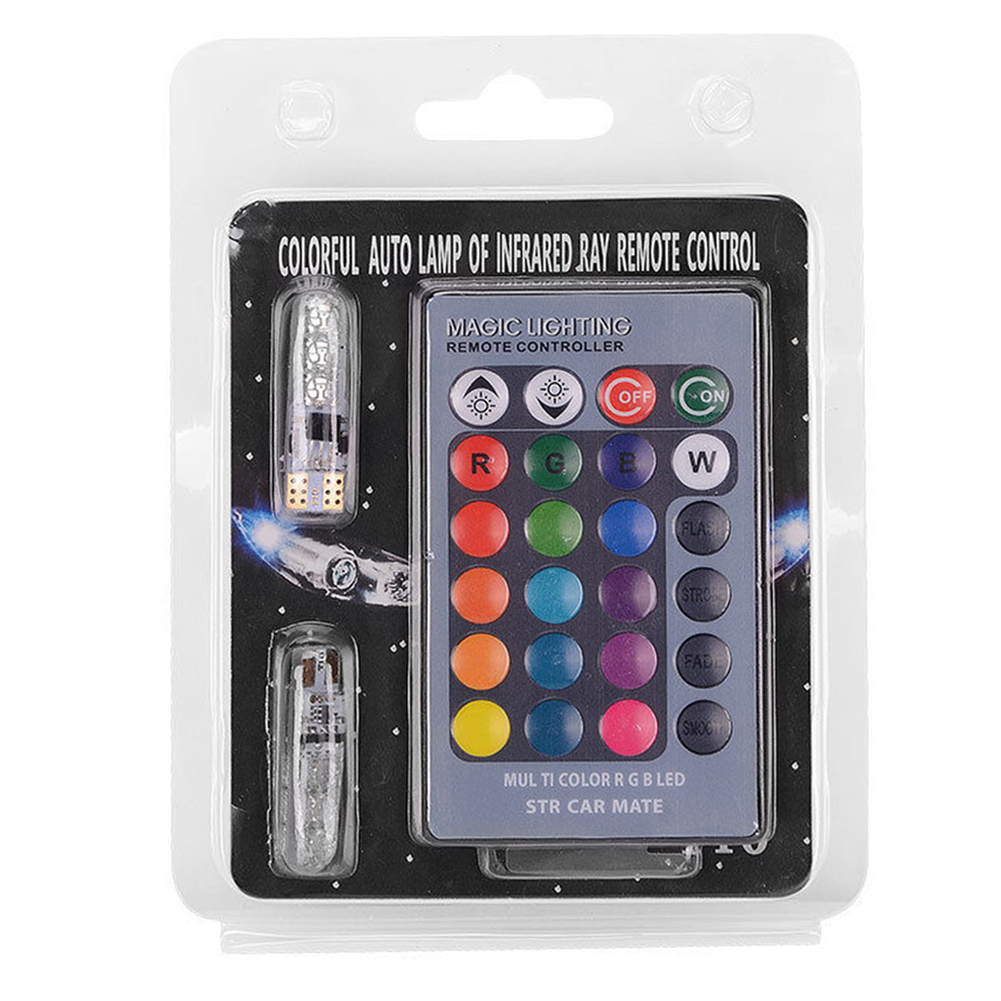

With Remote Control Wedge Bulbs Warning Accessories Super Bright 12V Silicone RGB LED Colorful License Plate Lamp Car Light T10, As pic