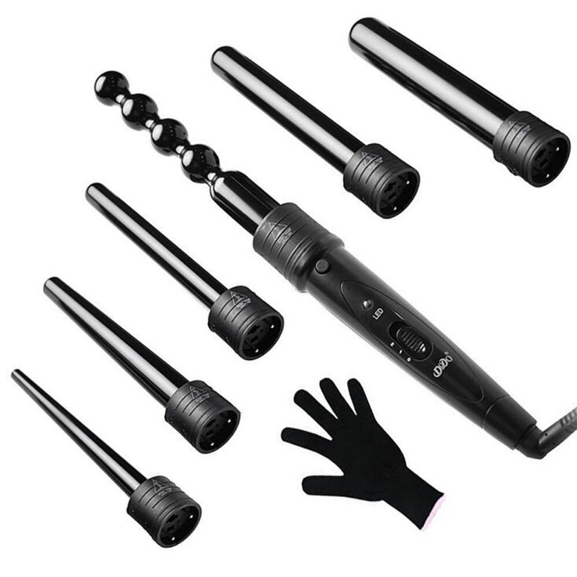 

6 in 1 Curling Wand Set Ceramic hair Curling Tong Hair Curl Iron The Wand Hair Curler Roller Gift Set 09-32mm Curler Wand