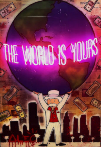 

Alec Monopoly "The world is yours" Large Wall Picture Home Decor Handpainted &HD Print Oil Paintings On Canvas For Living Room 190918