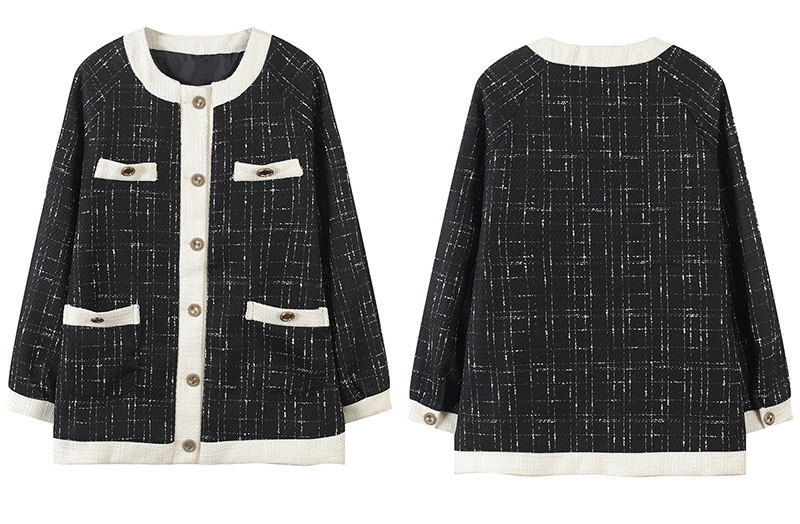 

women loose style tweed long-sleeve top female elegant jacket fall winter outwear, Beige