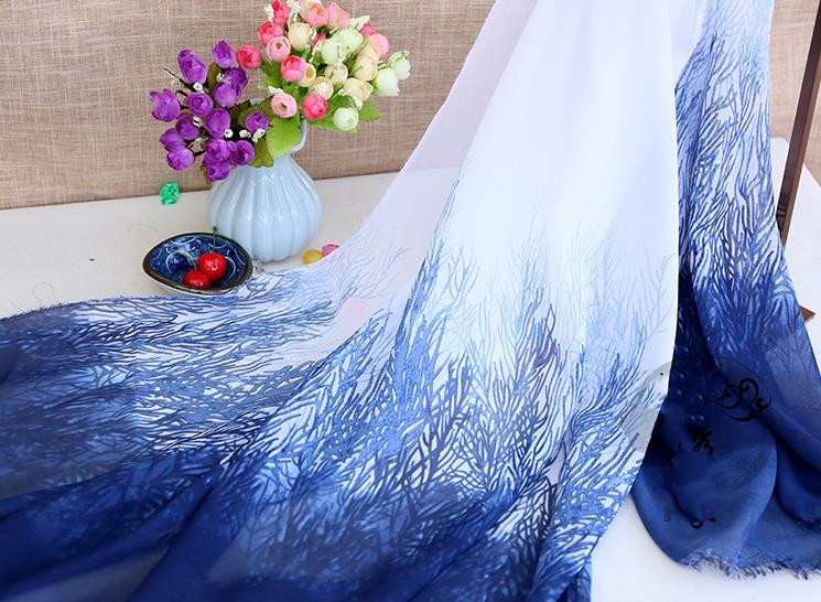 

2 Meters Width 150CM Chinese Seaweed Painting Fabric Chiffon Fabric Chinese Han Cloth For Dress Scarf Costumes