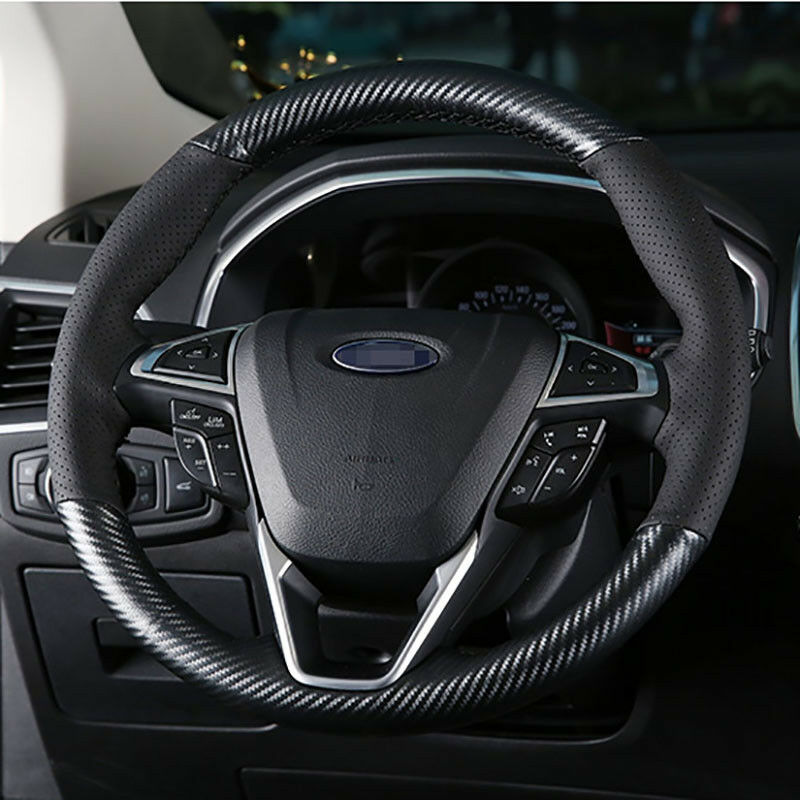 Black hole Leather Carbon Fiber Steering Wheel Stitch on Cover For Ford Edge-image-454779183