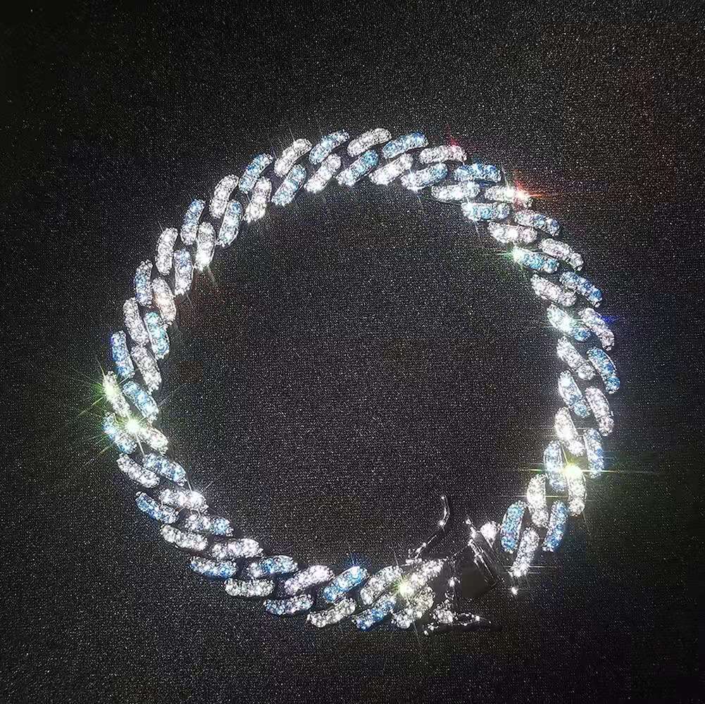 8 7 14 16 18 20 Zoll Kette Armband Halskette Schmuck-Set für Männer Luxus-Designer-Herren blau Gold bling Diamant Cuban Link Kette heraus gefroren