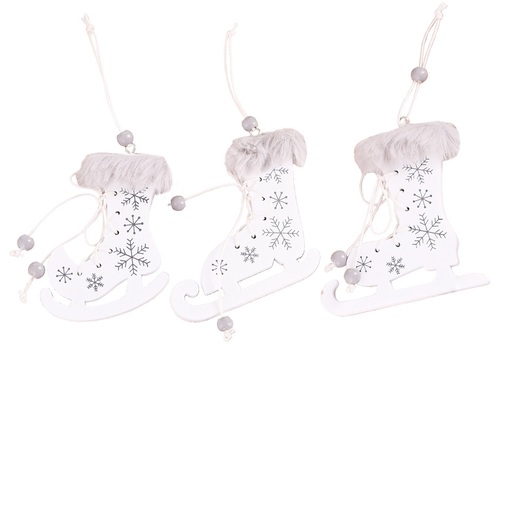 

DIY Wooden Creative Christmas Pendant Ornaments Christmas Decorations Painted Wooden Printed Skates Rope Small Pendant