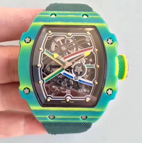 

Luxury Top Brand 67-02 Van Niekerk Green NTPT Carbon Fiber Sports Automatic Men Watches Openworked Dial Ribbon Canvas Strap Mens Wristwatch