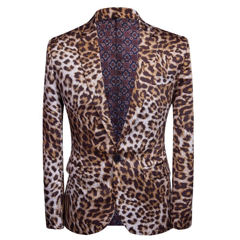 

Fashion Leopard Print Blazer Jacket Men One Button Slim Fit Nightclub Bar Suit Blazer Male Stage Singer Rock and Roll Costumes, White;black