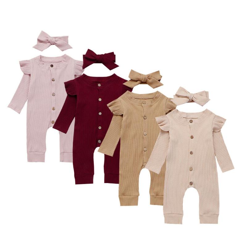 

2PCS Baby Girl Boy Cotton Clothes Knitted Romper Jumpsuit Headband Autumn Outfits Costume Toddler Girls Winter Clothing Set 2020, Gray