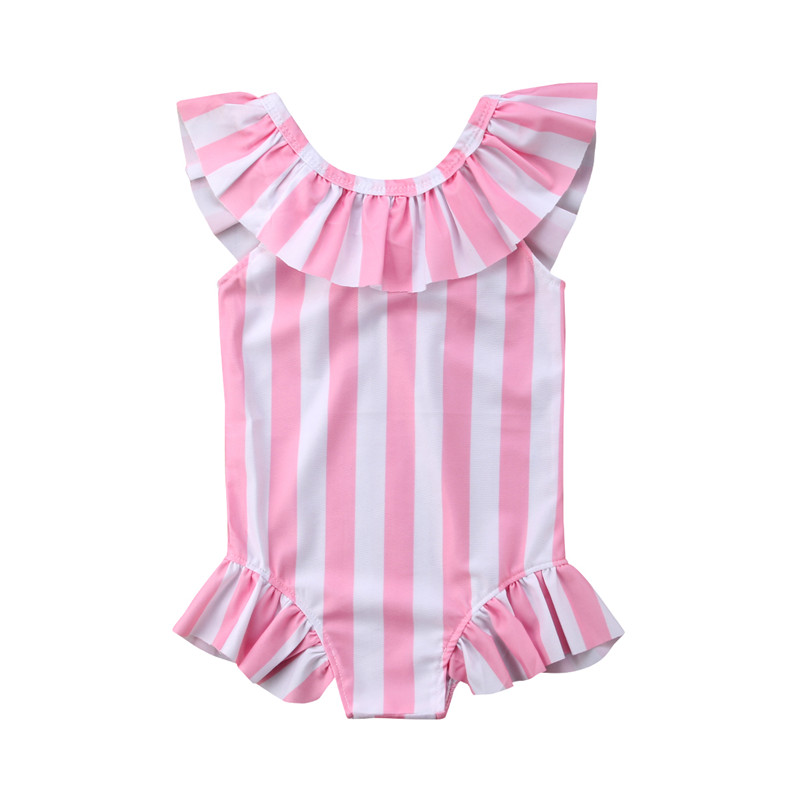 Toddler kids 2020 summer striped bikinis one piece Swim Wear Ruffles pink bathing suits baby girls 1-6Y Tankinis swimsuits sport